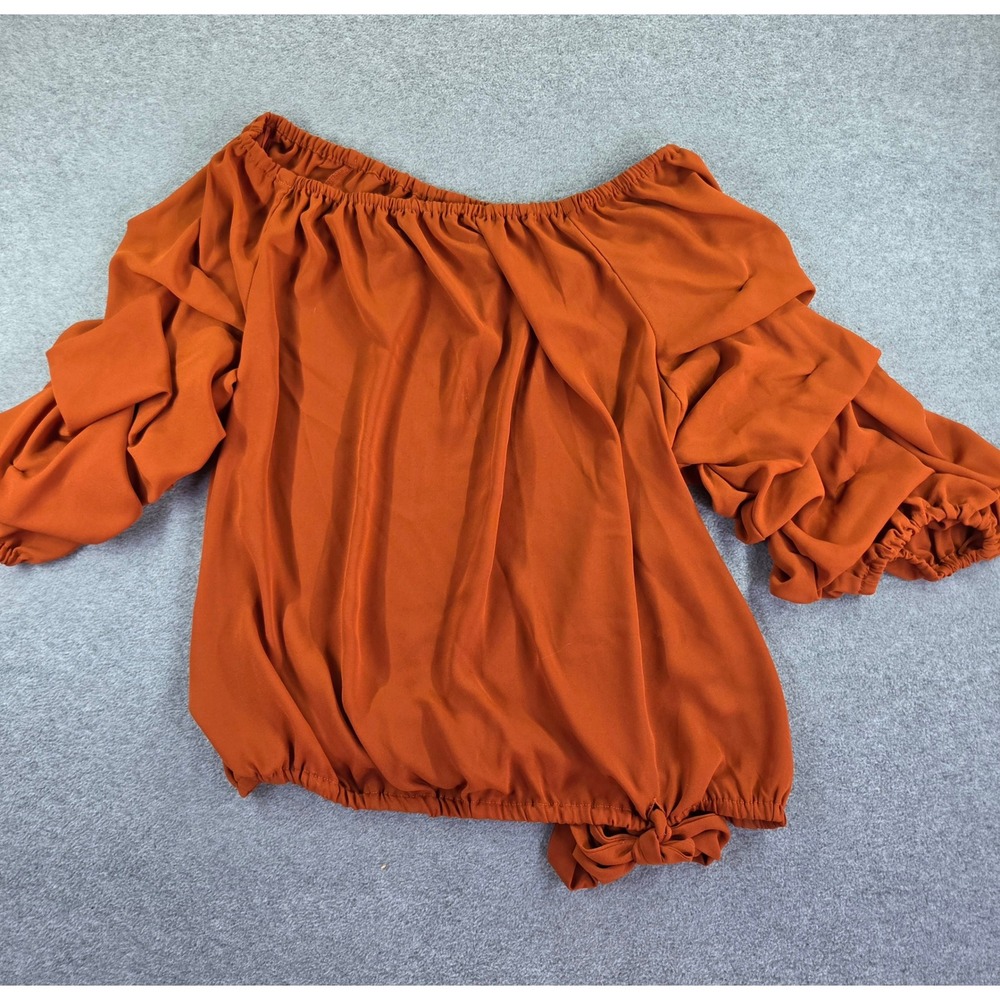 Vince Camuto Rust Orange Off The Shoulder Ruffle Sleeve Tie Hem Top Size L